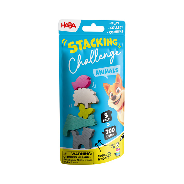 Haba Dynamická zábavná hra Stacking Challenge Zvieratá 5 figúrok 300 zadaní