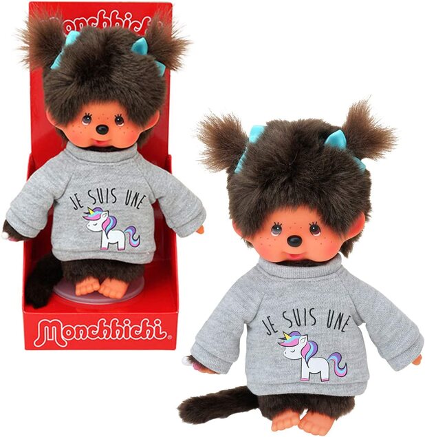 Monchhichi Mončiči Mončiči Mädchen im Pullover mit Einhorn 20cm