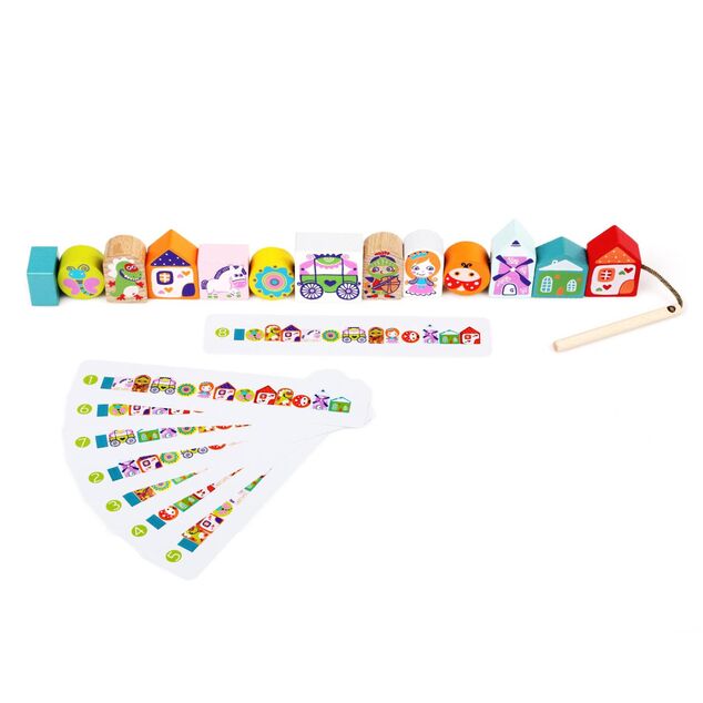 CUBIKA 14309 Navliekacia rozprávka - navliekací set - 13 drevených dielov a 8 predlôh