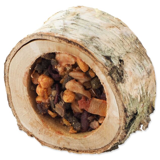 Pochúťka Miska Nature Land Nibble plnená ovocím drevená 120g