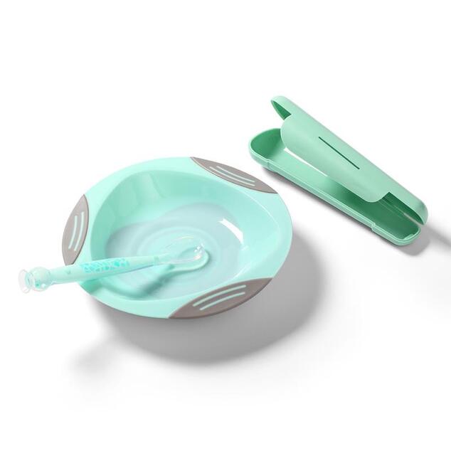 BABYONO Lyžička silikónová s obalom 6 m+ zelená