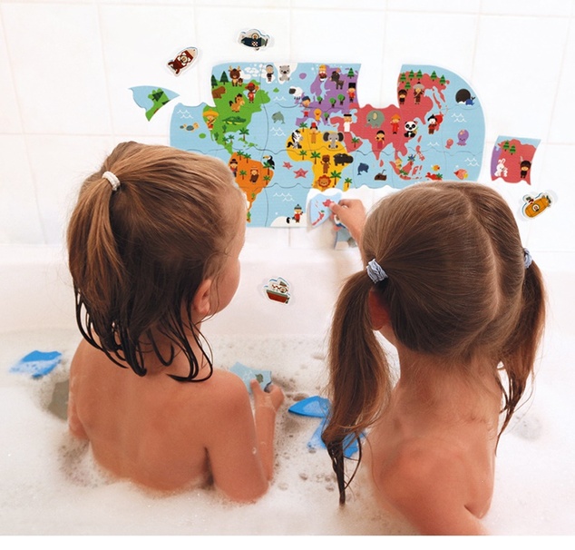 Janod Hračka do vody puzzle Mapa sveta 28 ks