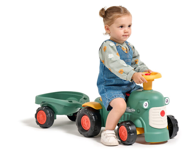 Falk traktor baby Maurice zelený vintage s prívesom