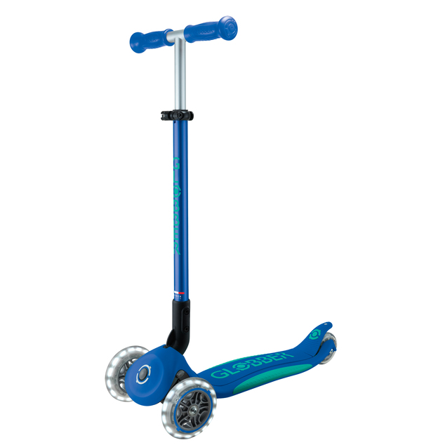 Globber Kinder-Klapproller – Primo Folding Plus Lights V2 Marineblau/Smaragdgrün