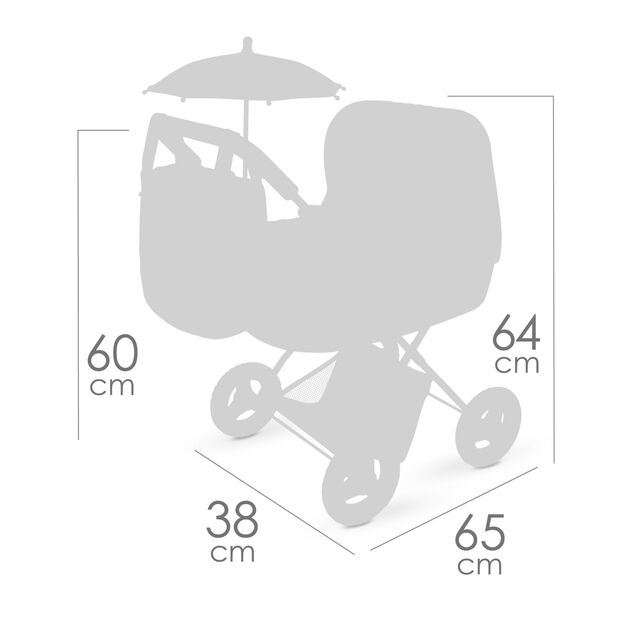 DeCuevas 85070 Passeggino pieghevole per bambole con ombrellone e borsa Honey 2026 – 60 cm