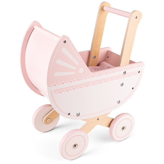 New Classic Toys Holzpuppenwagen mit Kissen und Decke - rosa