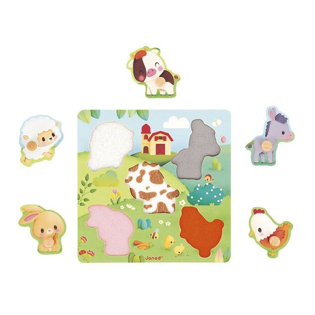 Janod Farm Drevené vkladacie puzzle s úchytom Zvieratká