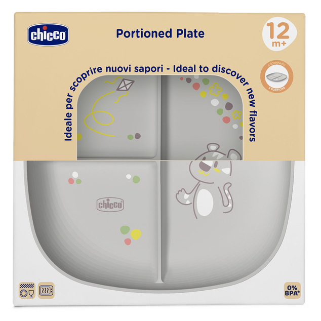 CHICCO Podijeljeni tanjur grey 12m+