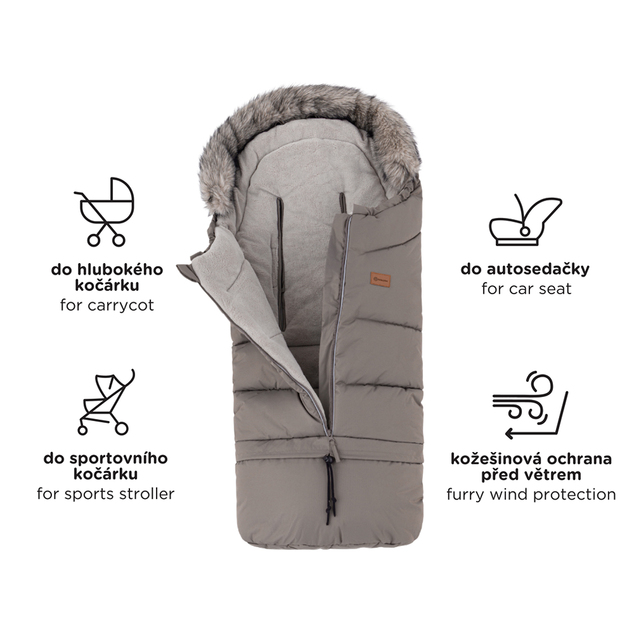 PETITE&amp;MARS Ensemble de sac d'hiver Arctic 4 en 1 + gants pour poussette Furry Rich Brown