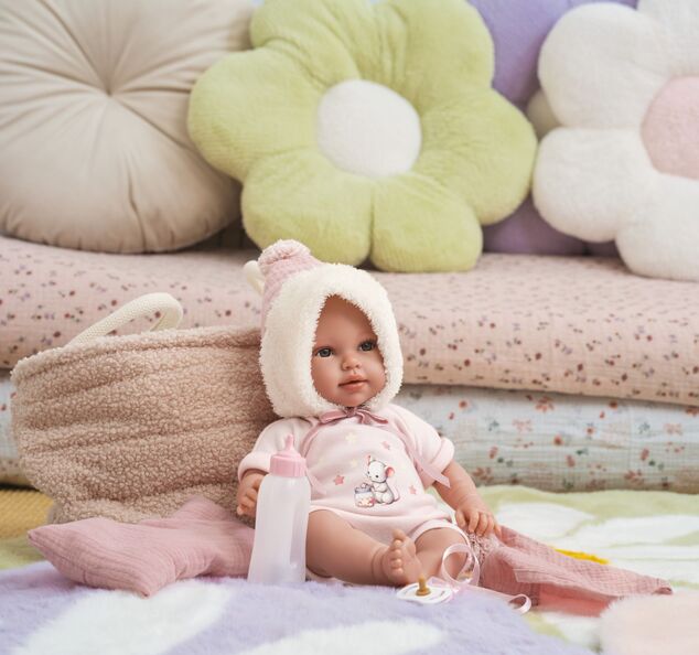 Llorens 63802 NEW BORN - muñeca bebé realista con sonidos y cuerpo de tela suave