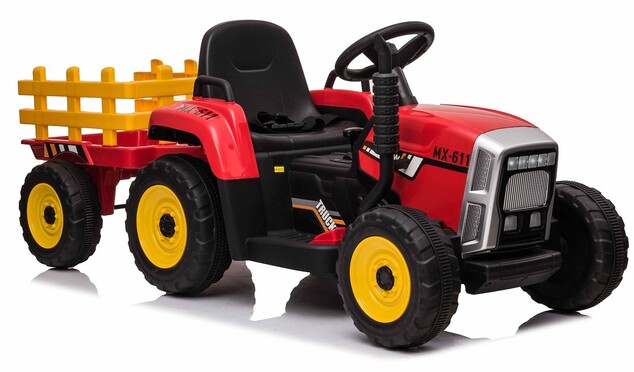 Elektrický Traktor WORKERS s vlečkou, červený, Pohon zadných kolies, 12V batéria