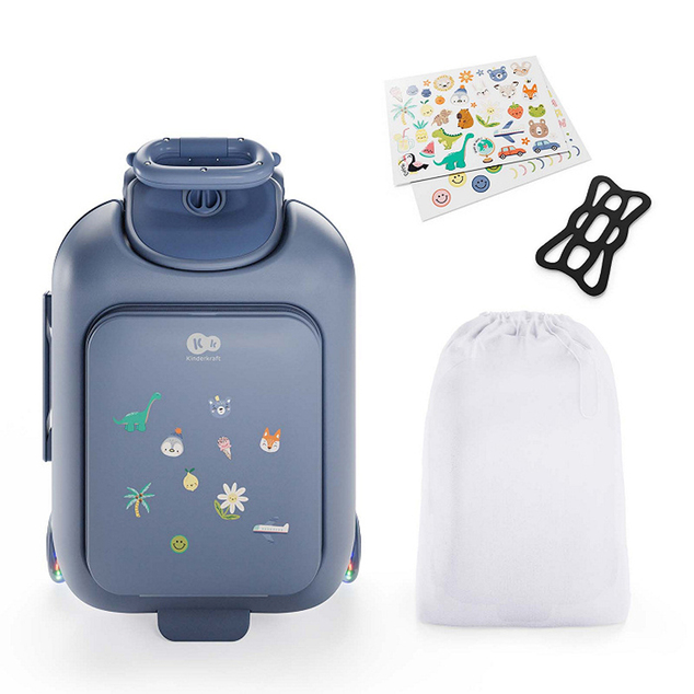KINDERKRAFT Kufor cestovný so sedákom, nálepkami a držiakom na mobil 2v1 Cabby Blue