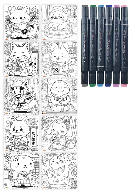 Sycomore Artissimo - Manga - kawaii zvířátka + 5 lihových fixů