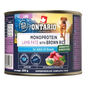 Konzerva Ontario Adult monoprotein jahňacie paté s hnedou ryžou200g
