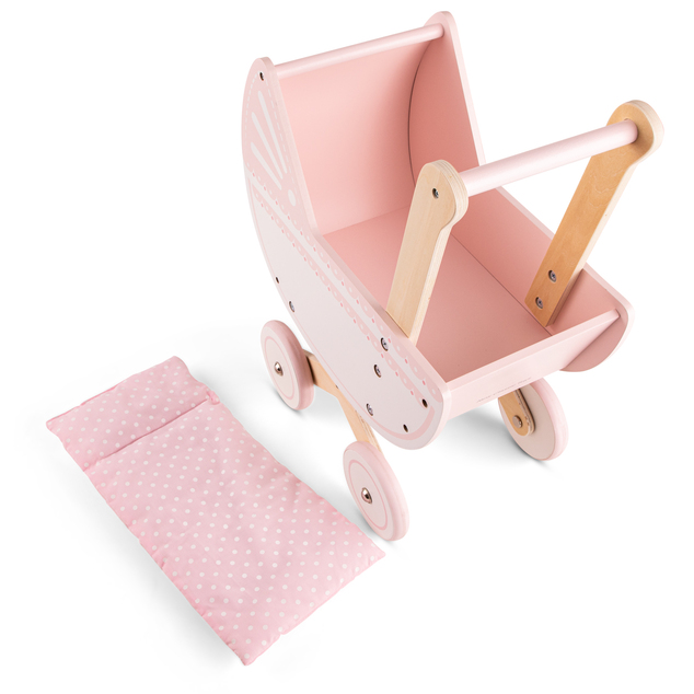 New Classic Toys Holzpuppenwagen mit Kissen und Decke - rosa