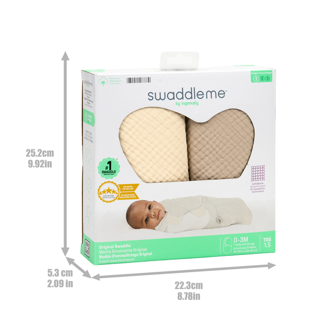 INGENUITY Zavinovač SwaddleMe™ Uliatka muslin 1 TOG 0-3m Cream/Cashew, 2 kom