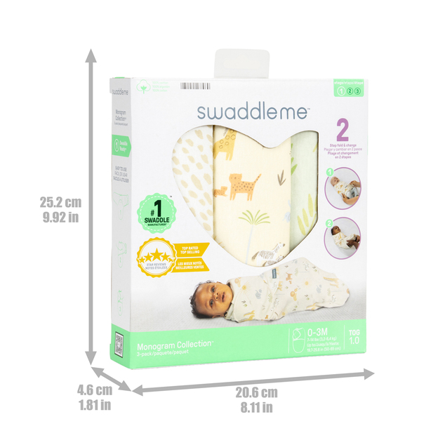 INGENUITY Zavinovač SwaddleMe™ Uliatka pamuk 1 TOG 0-3m Monogram Collection™ Safari Swa