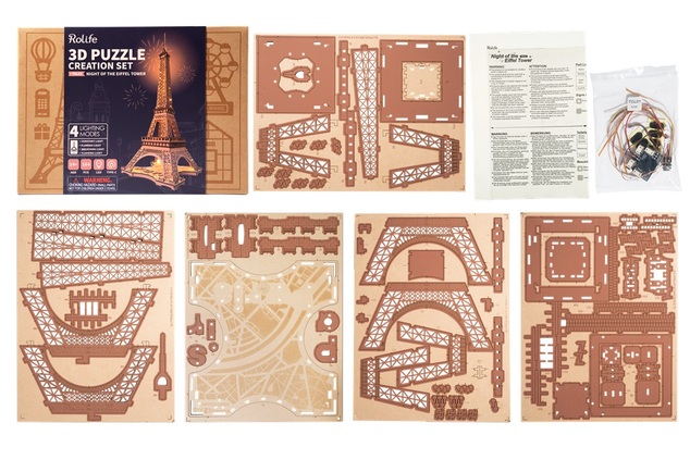 RoboTime 3D dřevěné puzzle Rolife Eiffelova věž Night Shining