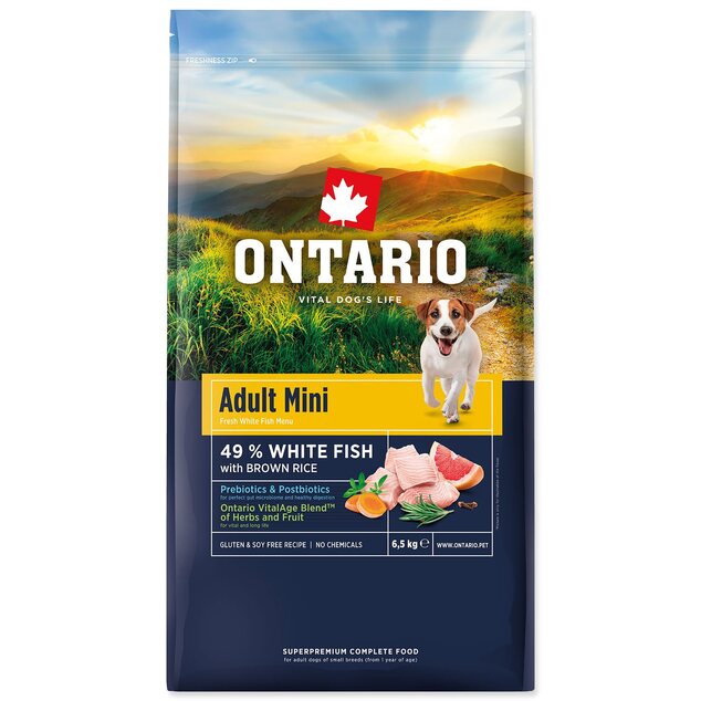 Krmivo Ontario Adult Mini Fish &amp; Brown Rice 6,5kg