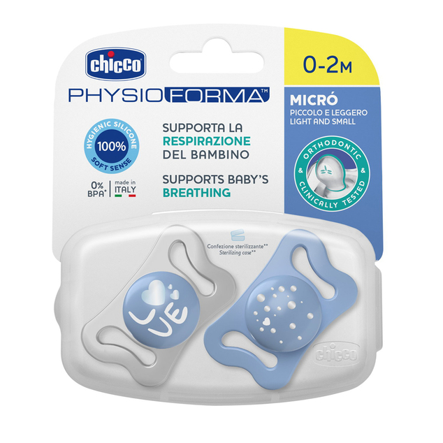 CHICCO Schnuller Physio Micro Silikon 0-2m Junge 2 Stück