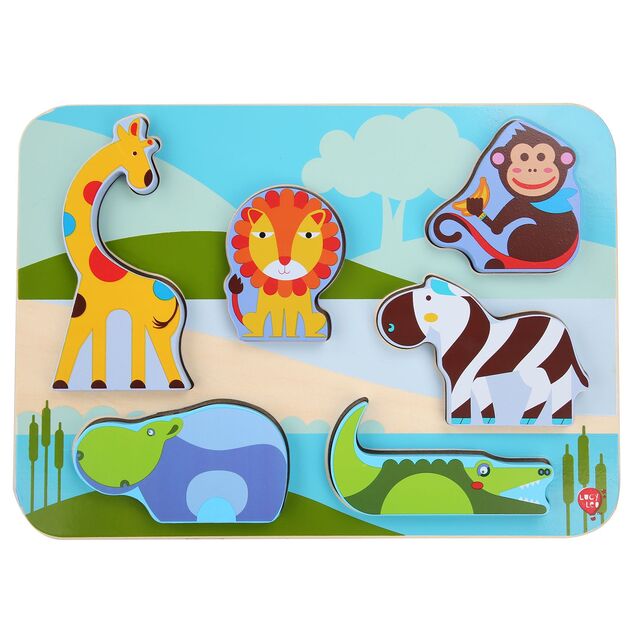 Lucy &amp; Leo 224 Zvieratká zo safari- drevené vkladacie puzzle 7 dielov
