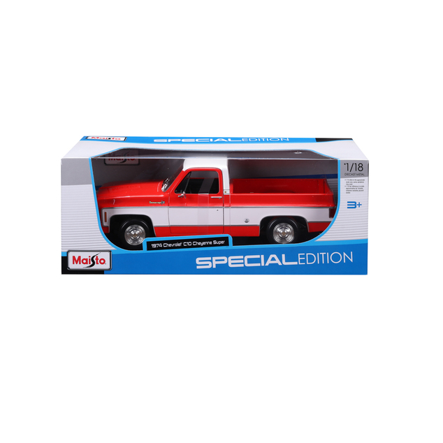 Maisto - 1974 Chevrolet C10 Cheyenne Super, červeno-biela, 1:18