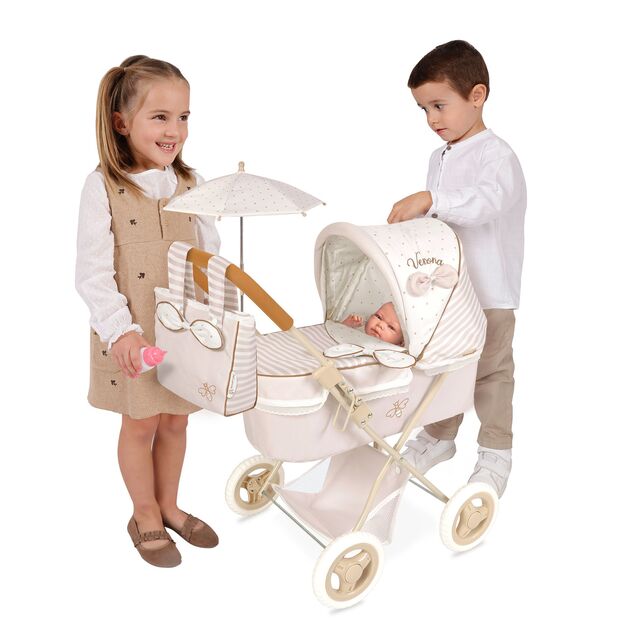 DeCuevas 85078 Klappbarer Puppenwagen mit Sonnenschirm und Tasche Verona 2024 - 60 cm