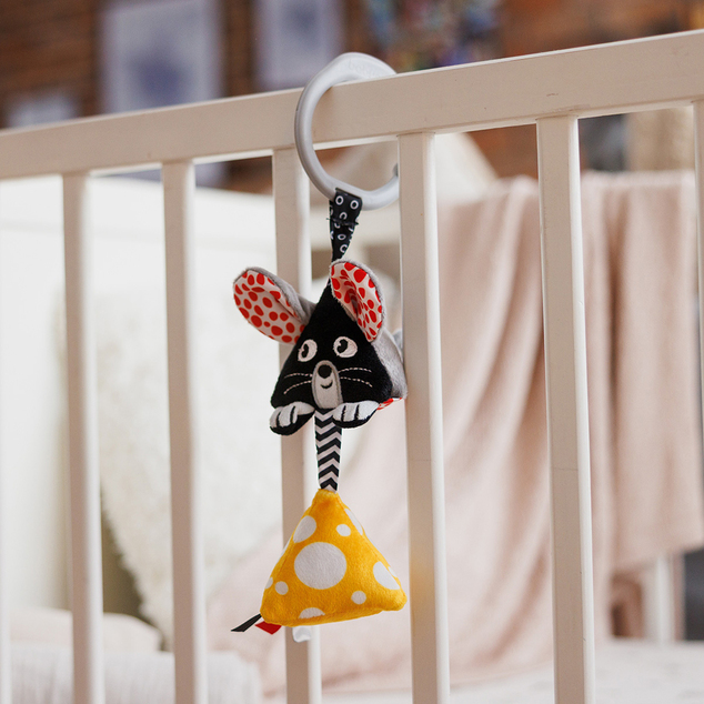 BABYONO Hračka závesná kontrastná na C krúžku Mouse 0 m+