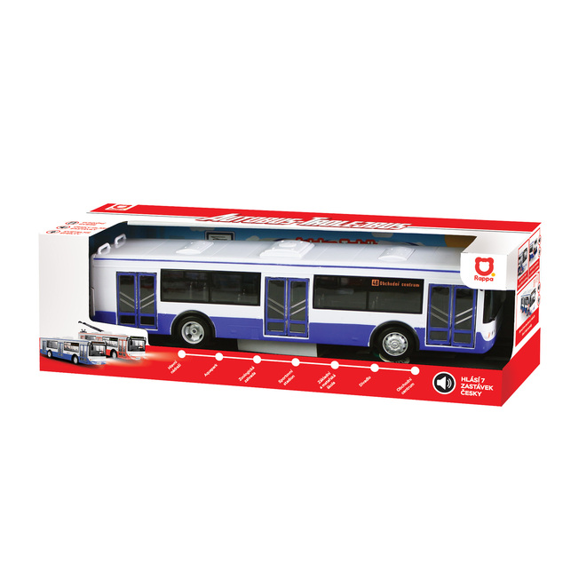 Autobus, ktorý hlási zastávky česky, 28 cm