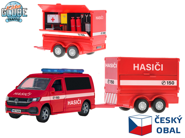 Kids Globe Traffic VW hasiči CZ design 27,5cm kov spätný chod s prívesom