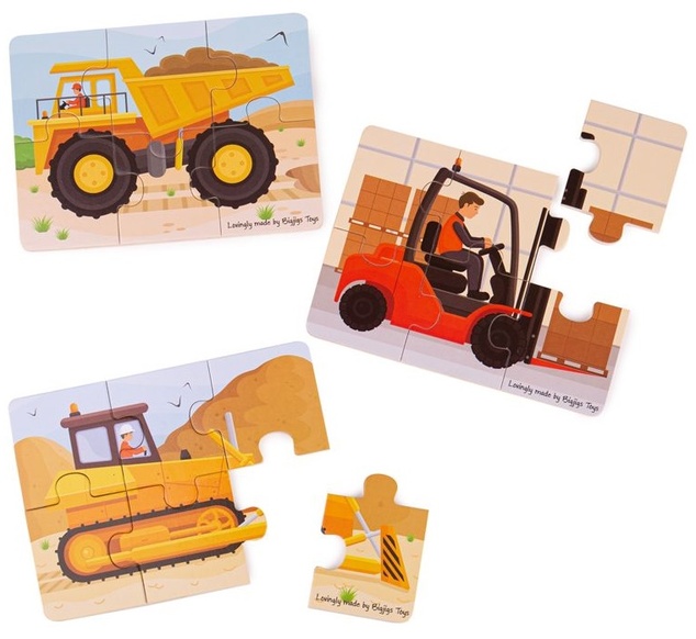 Bigjigs Toys Puzzle 3v1 Stavebné stroje