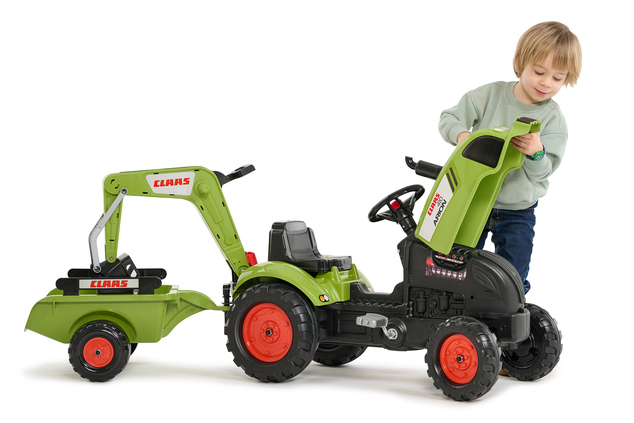 Falk Tractor de pedales Claas Arion 410 con excavadora y remolque