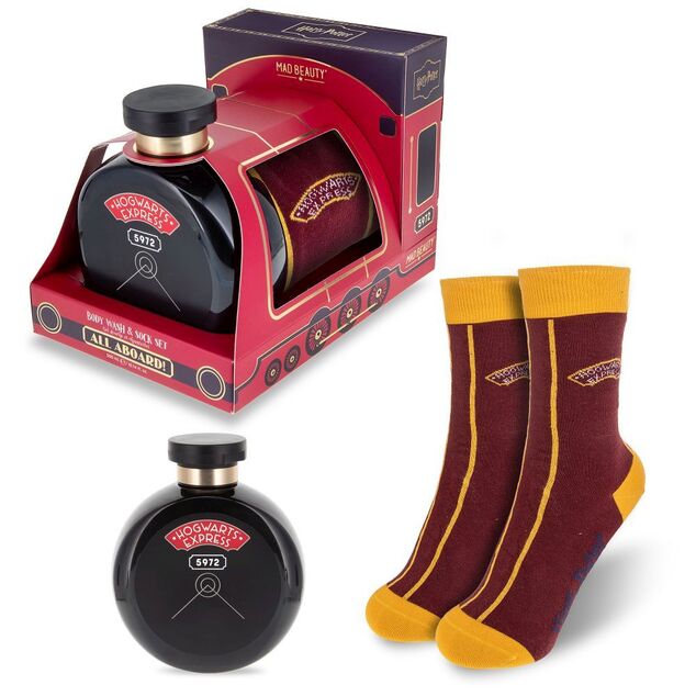 MAD BEAUTY Set koupelový vláček Harry Potter Cedrové dřevo a limetka 300 ml+1 pár ponožek