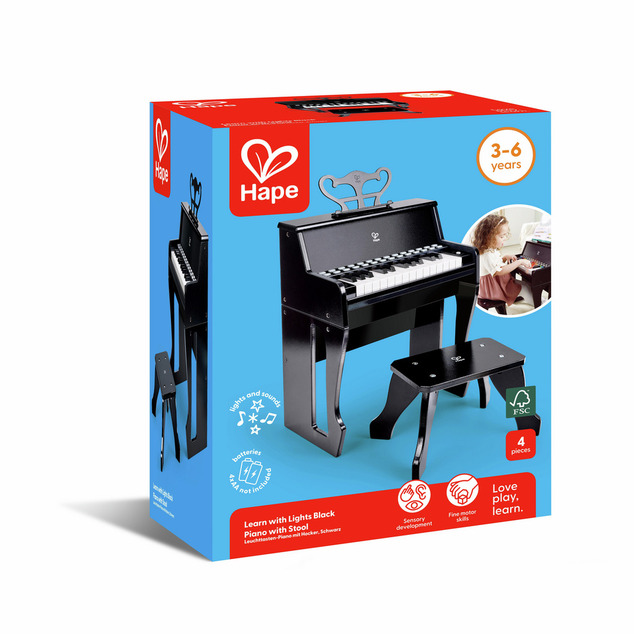 Hape Piano se stoličkou, čierne