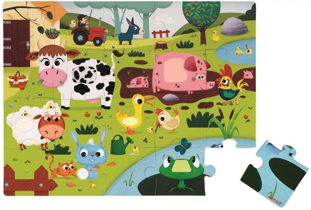 Janod Puzzle tactile Animale la fermă cu textură 20 bucăți senzoriale