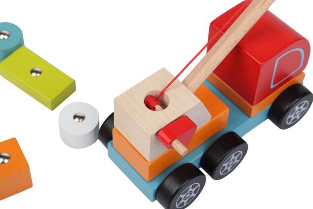 CUBIKA 13982 Autožeriav s magnetom - drevená skladačka 14 dielov