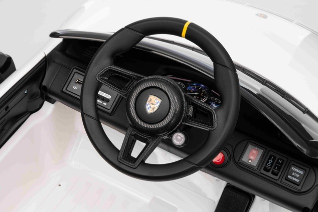 Elektrické autíčko RUF GT 12V, biele, Otváracie dvere, 2.4 GHz diaľkové ovládanie, LED sve