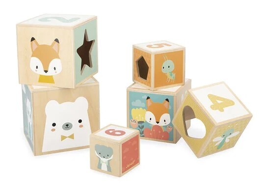 Janod Pure Pyramide en bois empilable Animaux 6 pcs