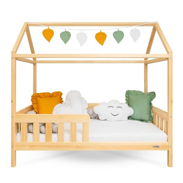 Detská posteľ domček so zábradlím a roštom New Baby CASTELLO 160x80 cm prírodná