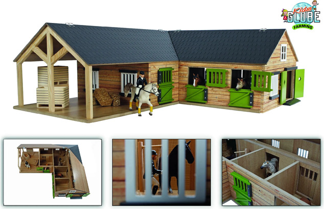 Kids Globe Farming Pferdestall aus Holz 68x77x27cm 1:24 in Schachtel