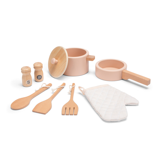 Woet Kinderholzküche - rosa mit Rattan
