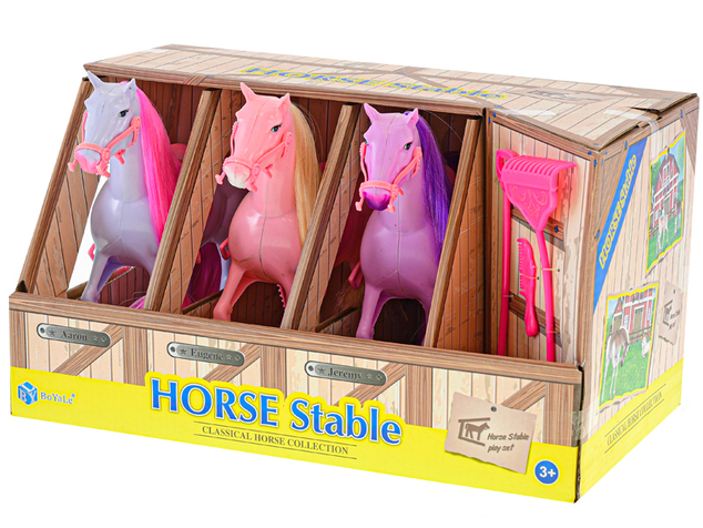 Pferd 18 cm 3 Stück mit Sattel und Zubehör