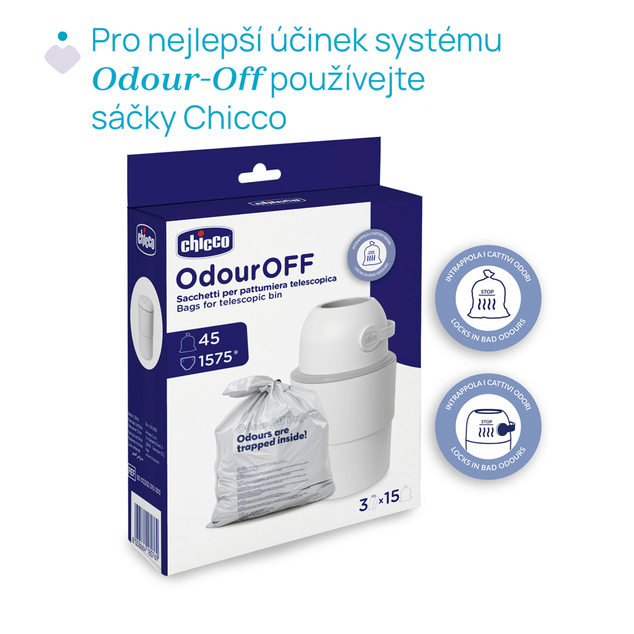 CHICCO Cubo de pañales telescópico Odour Off para eliminar olores White
