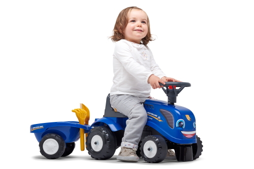 Falk Odrážadlo 280C Baby New Holland T7 s vlečkou a lopatkou s hrabličkami