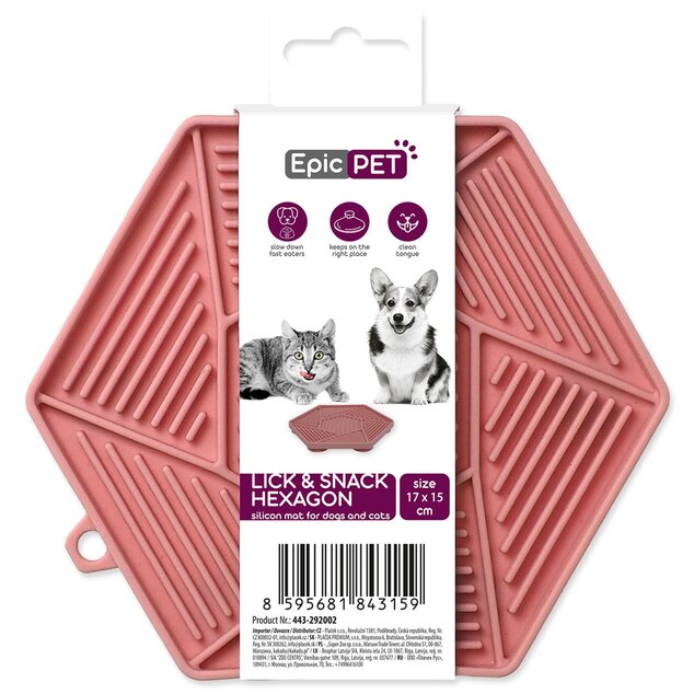 Podložka lízacia Epic Pet Lick&amp;Snack hexagon svetlo ružový 17x15cm