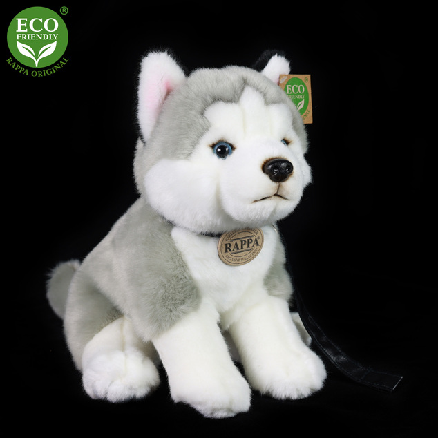Plyšový pes husky sediaci s vodítkom 28 cm ECO-FRIENDLY