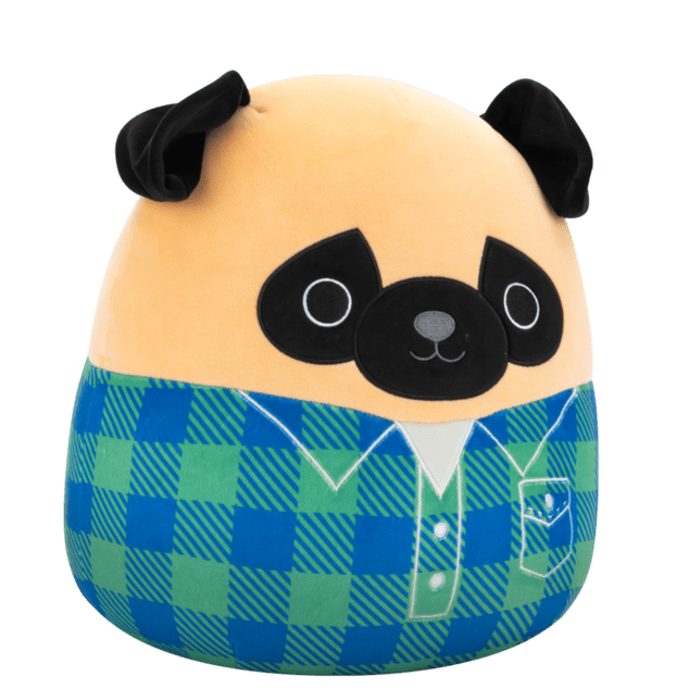 Squishmallows Mopslík vo flanelovej košeli - Prince, 30 cm
