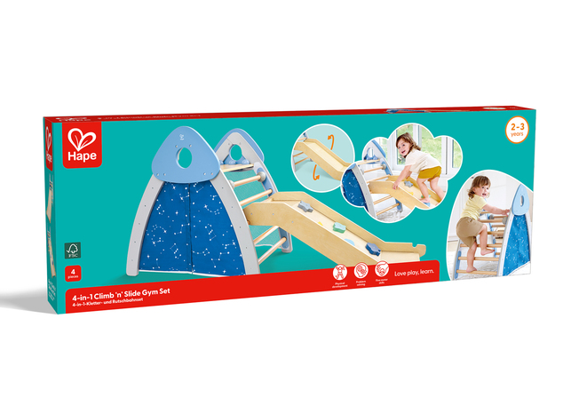Hape Detská drevená preliezačka s rebríkom a šmýkačkou 4v1