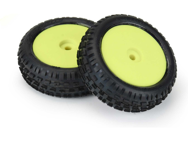 Pro-Line kolo 1:18, pneu Wedge Carpet predné, disk H8 žltý (2) (Losi Mini-B)