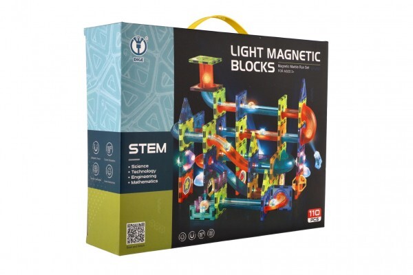 Magnetische Kugelbahn aus Kunststoff 110 Stk. 16 Kugeln + Zubehör für Batterien im Karton